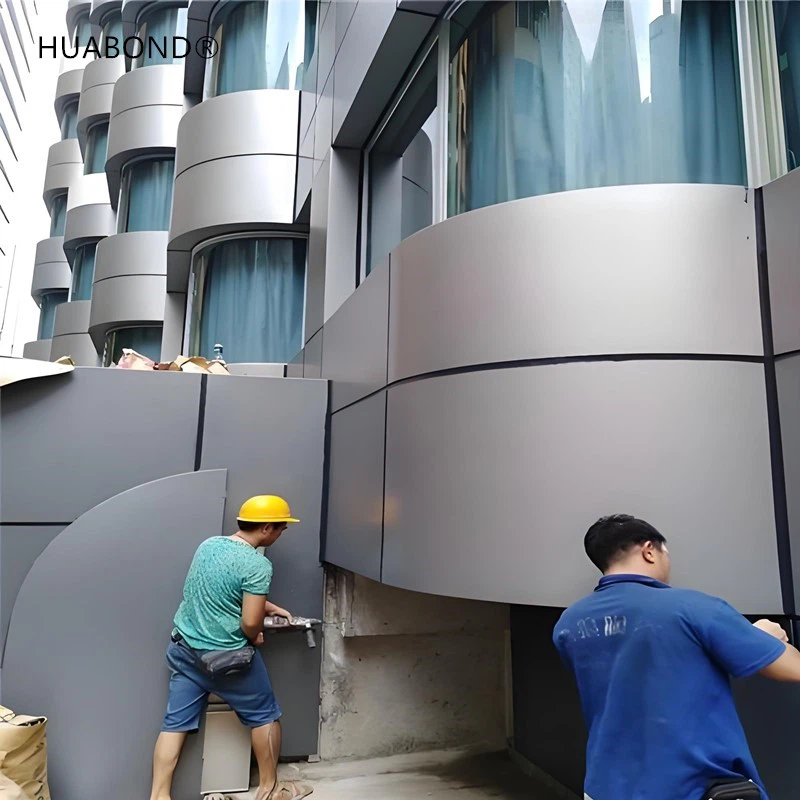 curved aluminum composite panel construction worker curved aluminum composite panel construction worker